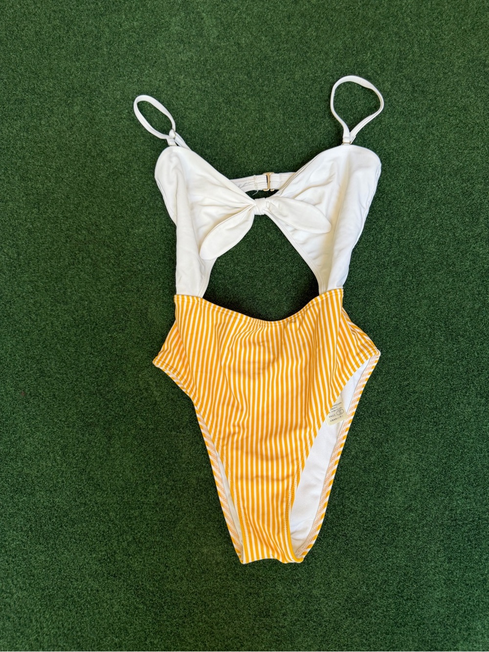 Hollister White & Yellow Striped Cutout Kids One-Piece Swimsuit